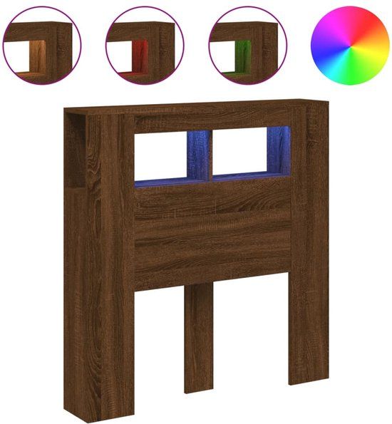 vidaXL Hoofdeinde met LED 100x18,5x103,5 cm Bewerkt Hout Bruineiken