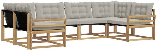 vidaXL Hoek loungeset 6-delig Wit en Lichtgrijs Acacia Hout