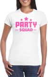 Bellatio Decorations Verkleed T-shirt voor dames - party squad - wit - roze glitters - carnaval XXL