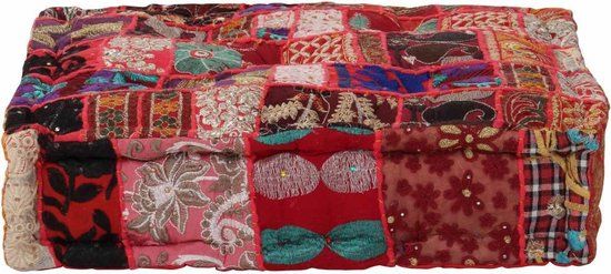 vidaXL Poef Patchwork Vierkant Handgemaakt Katoen Rood 50x50x12 cm