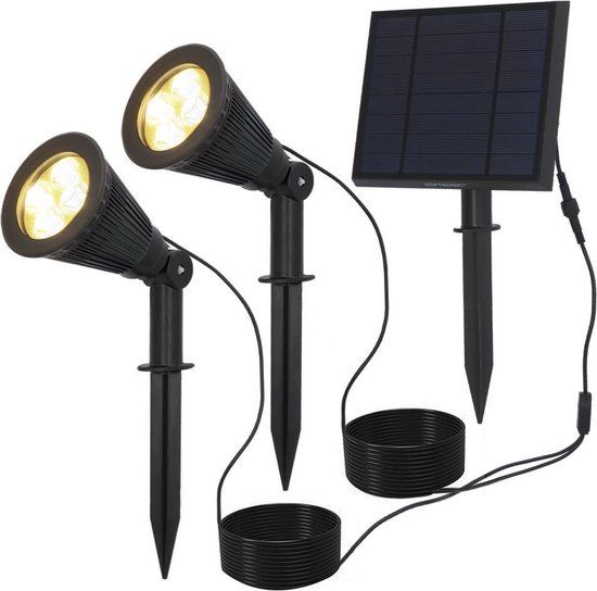 HOFTRONIC Bend duo Solar Tuinspot - Black - Solar Panel - IP65 - Dusk Sensor - Up to 12 Hours - Tiltable - 3000K Warm White - Solar Garden Lighting - Wall Lamp