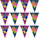 Boland Vlaggenlijn slinger met Eighties print - 3x - 600 cm - polyester - Jaren 80/eighties feest thema