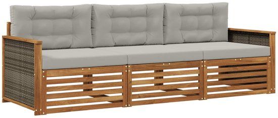 vidaXL Bank loungeset 3-delig Naturel en lichtgrijs Acacia hout