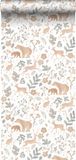 ESTAHome Vliesbehang Bos met Bosdieren 139585 - Vergrijsd Groen, Beige en Wit - 53 cm x 10.05 m