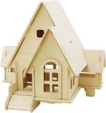 Merkloos 3D bouwpakket - huis met puntdak - 22 x 17 x 20 cm - triplex hout