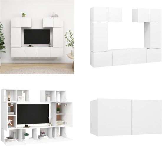 vidaXL 6-delige Tv-meubelset, bewerkt hout, wit