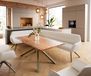 Banc de salle à manger Taya-Flex 285x190 cm Bouclé Crème-Blanc piétement croisé anguleux finition effet Titane ressorts ensachés Gauche