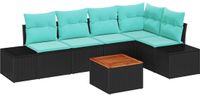 vidaXL Tuinbankenset 6 st Zwart en Turquoise poly rattan