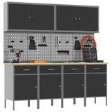vidaXL Werk Cabinet 10-delig Zwart en Grijs Engineered Hout en Staal