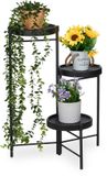 Merkloos Relaxdays plantenstandaard met 3 ronde etages, opvouwbaar, binnen, zwart