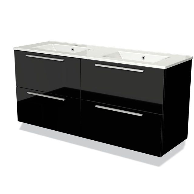Maxaro Badkamermeubel 140 cm Modulo Hoogglans Zwart 4 Lades Vlak Wastafel Keramiek