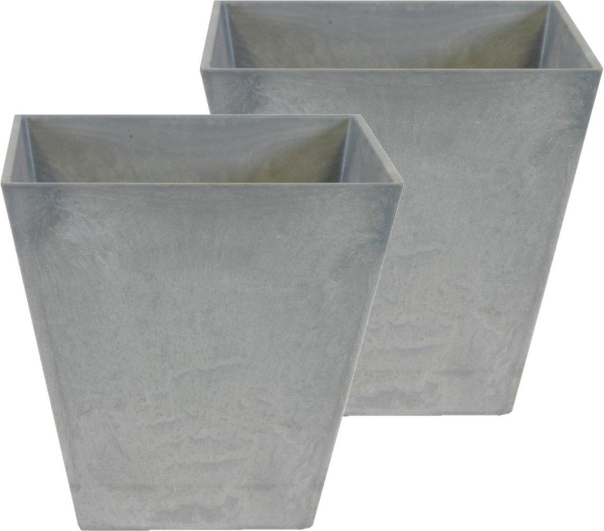 Steege Set van 2x bloempot/plantenpot gerecycled kunststof/steenpoeder steengrijs dia 30 cm en H30 cm - Binnen en buiten gebruik