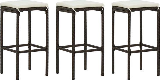 vidaXL Barkrukken met kussens 3 st poly rattan bruin