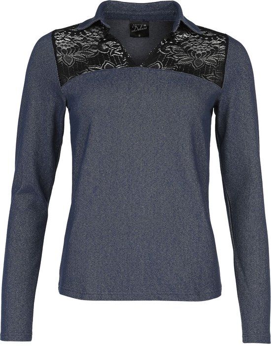 Pussy Deluxe Wild West Denim Look Longsleeve Dames Shirt met lange mouwen - blauw - XXL
