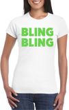 Bellatio Decorations Verkleed T-shirt voor dames - bling - wit - groen glitter - carnaval/themafeest M