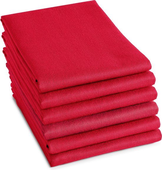 DDDDD Theedoek - 60x65 cm - Rood - Set van 6