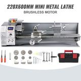 VEVOR Tour à métaux mini de haute précision 220x600 mm, 750 W électronique professionnel de vitesse variable 50-3000 tr/min, tour de fraisage polyvalent pour traitement métaux perçage