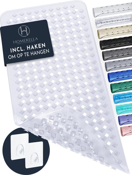 HOMERELLA Badmat antislip - 88x39cm - Transparant - BPA-vrij - Machine wasbaar