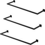 ML-design Set van 3 kledingstangen kapstok wandmontage 30 x 110 cm zwart staal