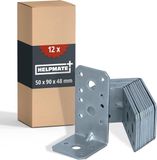 HELPMATE – 12 stuks hoekprofielen met gatenplaat 50x90x48 mm – hoekverbinders galvanisch verzinkt & blauw gepassiveerd – houtverbinders met uitstekende corrosiebescherming – hoekprofielen met gaten