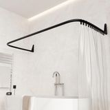 Erica Douchegordijnstang Hoek (L-Vorm & U-Vorm) | 4-in-1 Systeem | Douchestang Uitschuifbaar | Douche Stang Roestvrij Staal | Zwart
