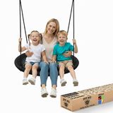 SereneLife Nestschommel met Boom Ophangset – 102 cm Buitenschommel – Inclusief Verstelbare Ophangbanden & 360° Draaischarnier – Weerbestendig – Voor Kinderen – Zwart