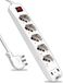 V-TAC Multiprise avec interrupteur et câble de 1,5 m - 5 prises 10/16 A bypass + Schuko + 2 - 16 A fiche