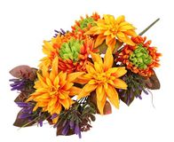 Kunstbloemen, chrysanten en dahlia's, boeket chrysanten, kunstbloemen, grafdecoratie, begrafenisdecoratie