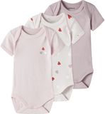 NAME IT NBFBODY 3P SS CARINARIA HEART NOOS - Baby Bodies - 3 Stuks - Katoen - Roze/Wit - Maat 92