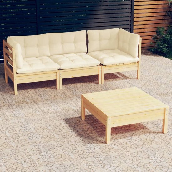 The Living Store Loungeset - Grenenhout - 63.5x63.5x62.5 cm - cr&#232;me kussen