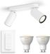 Philips Hue Pongee Opbouwspot (Wit) - Warm tot Koelwit Licht - Incl. Hue Dimmer Switch - Plafondspot met 2 Lichtpunten - GU10 - Hue White Ambiance