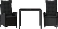 vidaXL Ensemble de jardin 3 pièces avec coussins, polyrotin, noir