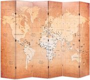 vidaXL Kamerscherm - Inklapbaar - Wereldkaart - Geel - 228 x 170 cm