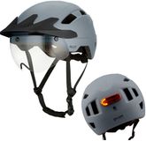 GOOFF® PILOT 4 in 1 speed pedelec helm met afneembaar vizier en regencap - transparant vizier - met richtingaanwijzer - NTA gecertificeerd speedpedelec helm - maat M grijs