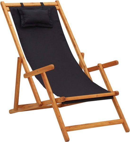 VidaXL Tuinstoel Terras Gecapitonneerde zitting Eucalyptus, Polyester Zwart