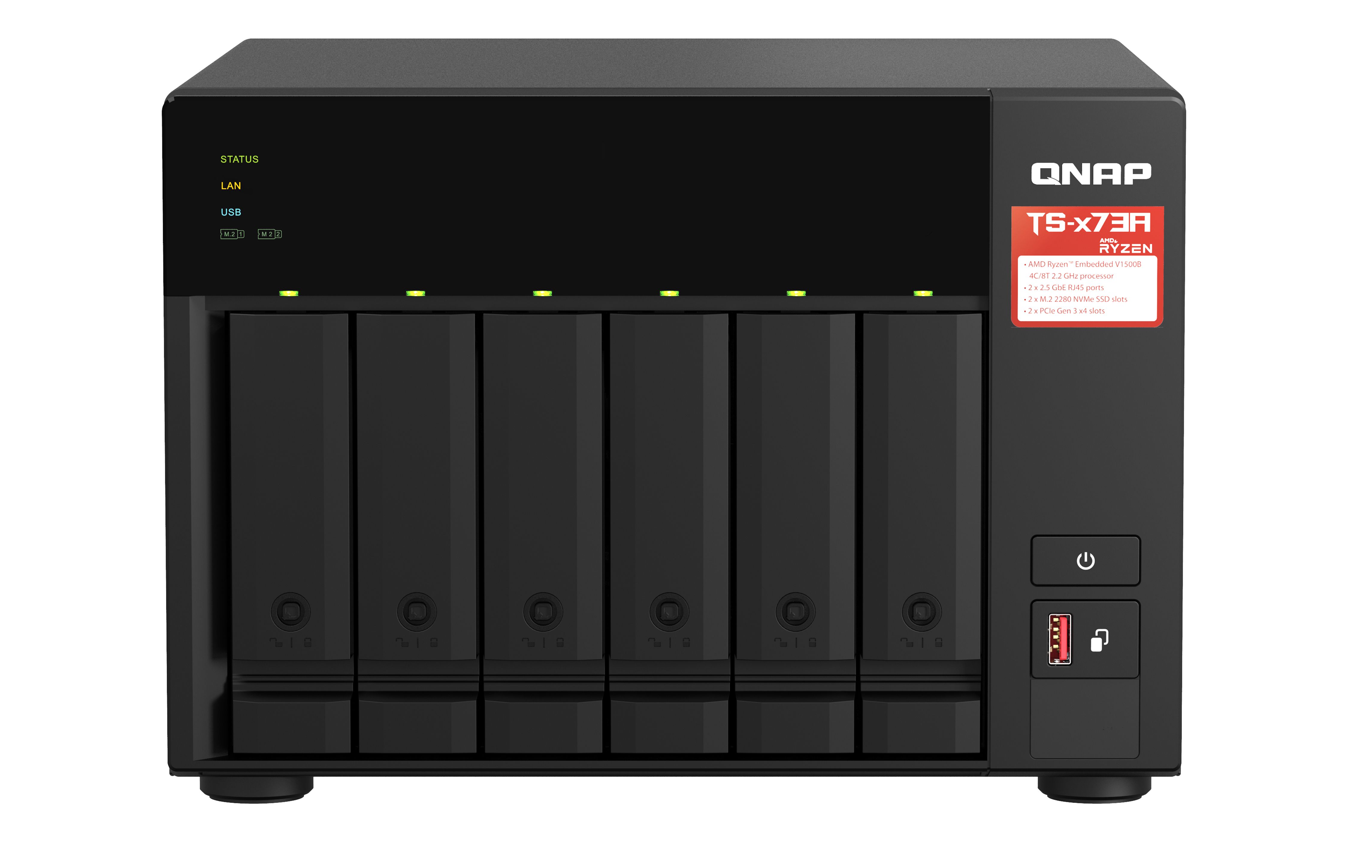 QNAP TS-673A NAS - 6-Bay - AMD Ryzen V1500B - 8GB RAM - Antraciet
