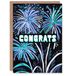 Artery8 Fireworks Display Blue on Black Painting Congrats Blank For Him Or Her Art Congratulations Card