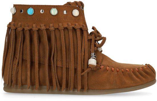 Sacha - Dames - Cognac suède veterschoenen met franjes - Maat 40