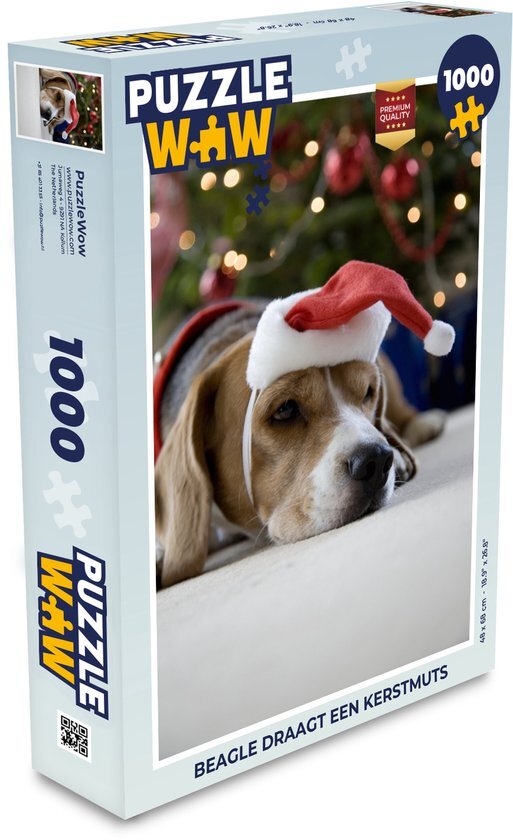 MuchoWow Puzzel Beagle draagt een kerstmuts - Legpuzzel - Puzzel 1000 stukjes volwassenen - Kerst - Cadeau - Kerstcadeau voor mannen, vrouwen en kinderen - Sinterklaas cadeautjes - Sinterklaas voor grote kinderen