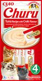 INABA Churu - Gepureerde Tonijn & Krab Kattensnoepjes - Heerlijke Snacks voor Katachtigen - Gladde en Romige Textuur - Kattenvoer - 4 Tubes x 14g