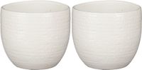 Mica Decorations 2x Plantenpot/Bloempot Terracotta Wit Flakes Relief D16/H14 cm