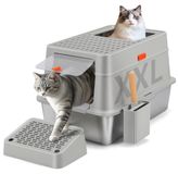 Merkloos Kattenbak Roestvrij staal XXL Met deksel 60,5 x 40,5 x 38 cm