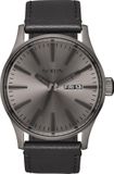 Nixon A1051531 Sentry Leather gunmetal / black - Horloge - 42mm - Donkergrijs