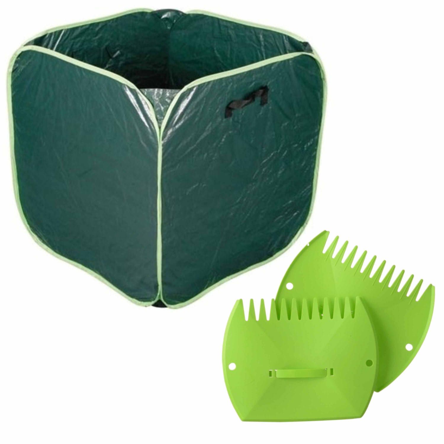 Nature Groene tuinafvalzak opvouwbaar 290 liter met bladharken/tuinafval grijpers
