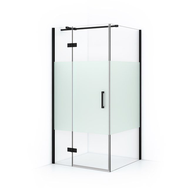 Maxaro Douchecabine Diamond 100x90cm 8mm Helder Veiligheidsglas met Matte Strook Mat Zwart