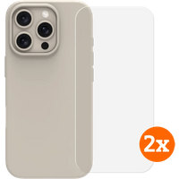 BlueBuilt Back Cover iPhone 16 Pro Beige + Screenprotector Glas Duo Pack