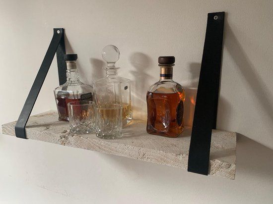 Driesjes - Leather Shelf Brackets - Black - Set of 2 - 90x3.5cm