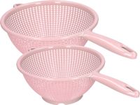 Plasticforte Keuken vergieten/zeef met steel - 2x stuks - kunststof - Dia 22/24 cm - roze