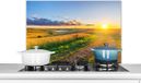 KitchenYeah Spatscherm keuken 90x60 cm - Kookplaat achterwand Zon - Natuur - Landschap - Muurbeschermer - Spatwand fornuis - Hoogwaardig aluminium