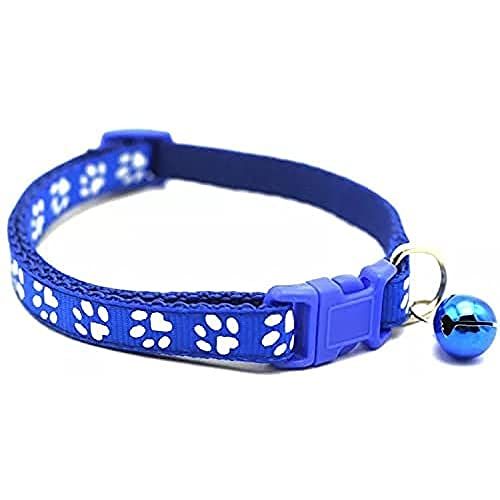 TierliebL Cat-Collar with paw print and little bell, onesize, blue